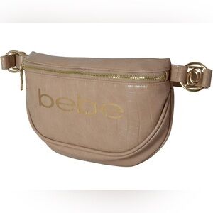 Bebe Beige Crocodile Embossed Crossbody Bag